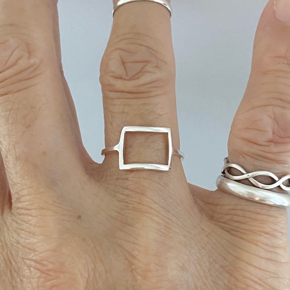 Sterling Silver Thin Open Square Ring, Delicate Ring, Minimalist Silver Rings - Picture 2 of 13